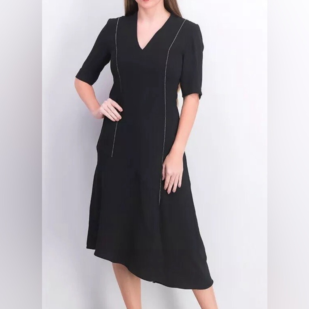 Mango Suit Front Slit Asymmetric Black Dress Crepe Size US‎ 6